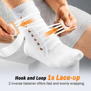 White WHCOOL Quick Lace-up Ankle brace - Rigid Side Stabilizer for Basketball, Volleyball & Running - 3-Second On Secure Fit, Fits in Shoes, Men & Women Pro White