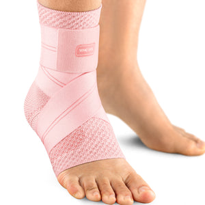 Pink WHCOOL adjustable ankle brace with elastic compression wrap, designed for everyday ankle stability, comfort, and lightweight support during daily activities and sports.