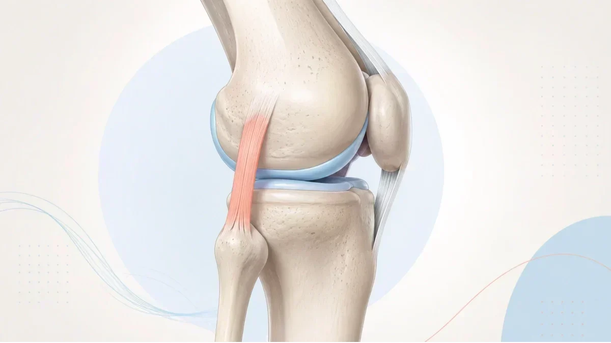 Diagram of the knee joint showing the location of the lateral collateral ligament (LCL) on the outer side of the knee