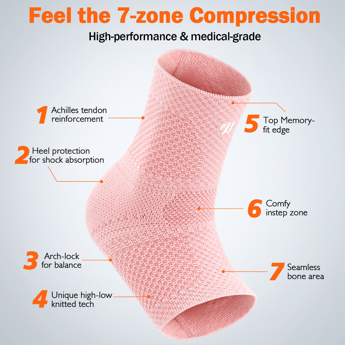 Pink WHCOOL 7-Zone Compression Ankle Sleeve with Flex Strap | Breathable Flat-Knit Support for Active Wear