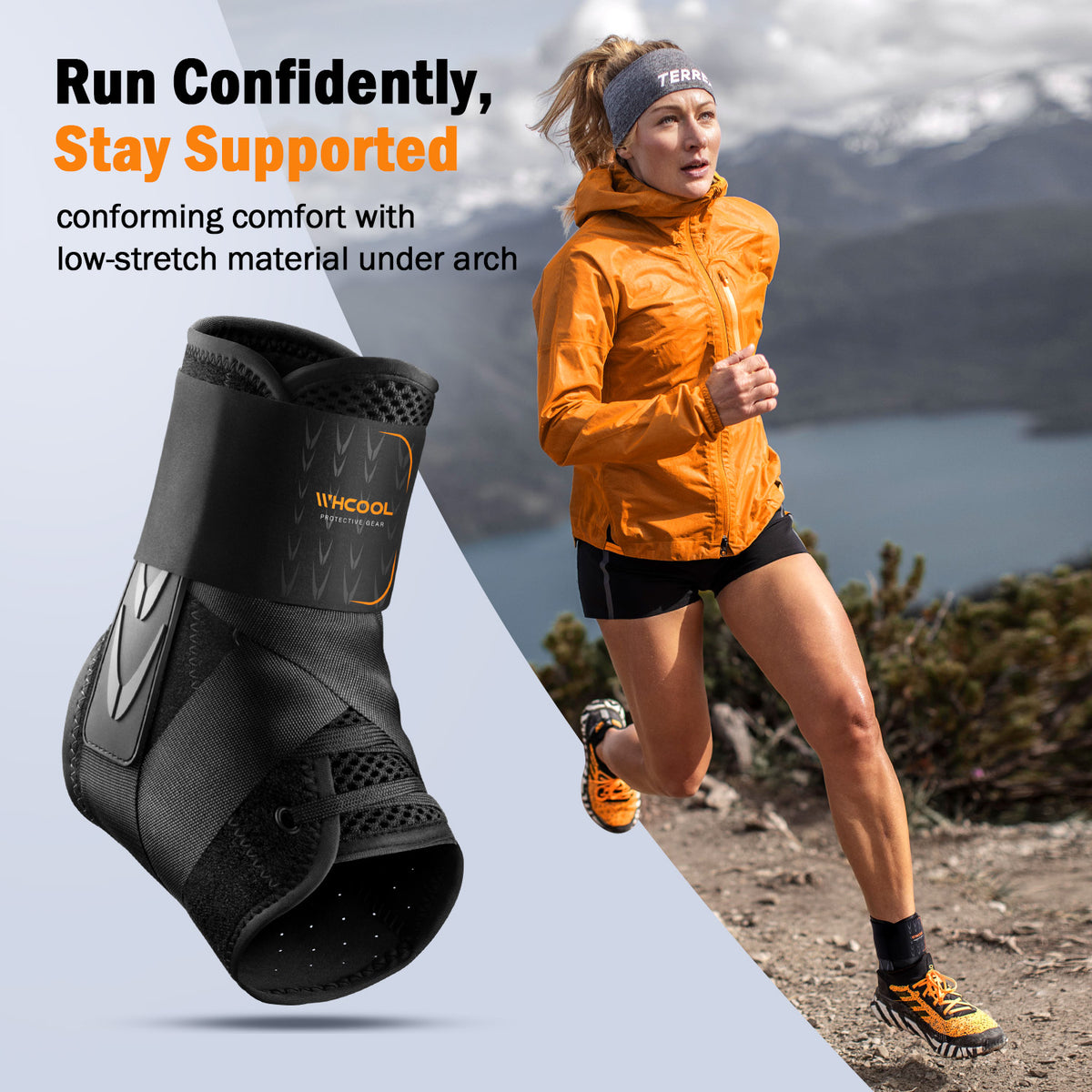 Black WHCOOL Quick Lace-up Ankle brace - Rigid Side Stabilizer for Basketball, Volleyball & Running - 3-Second On Secure Fit, Fits in Shoes, Men & Women Pro Black