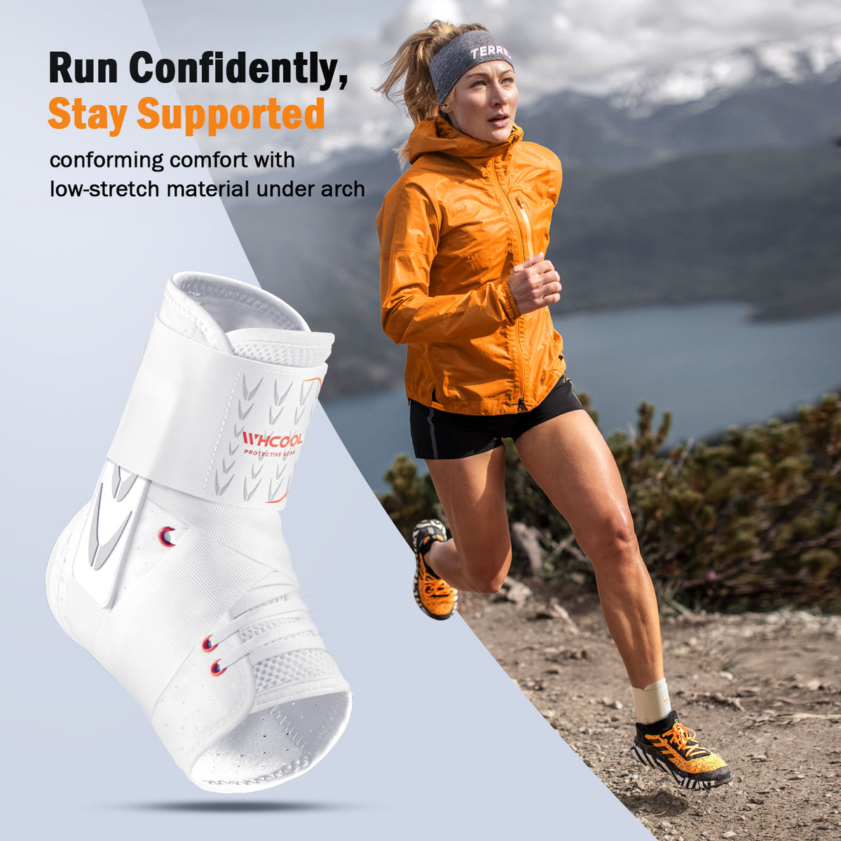 White WHCOOL Quick Lace-up Ankle brace - Rigid Side Stabilizer for Basketball, Volleyball & Running - 3-Second On Secure Fit, Fits in Shoes, Men & Women Pro White