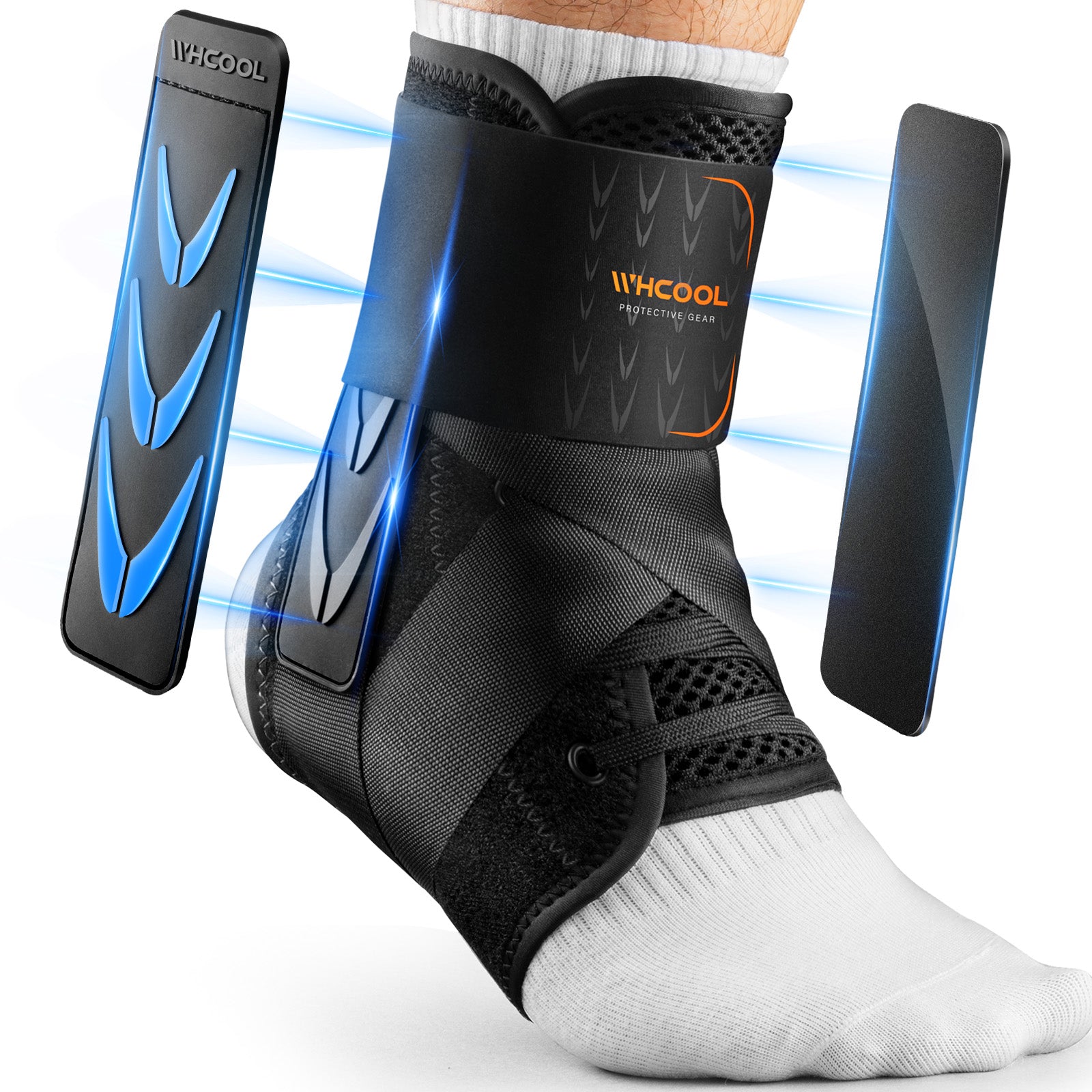ankle brace with dual side support design to provide stable ankle support for daily activities and sports
